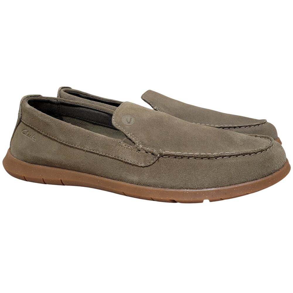 Clarks Men Flexway Step Slip On Moc Toe Loafers Size US 10M Olive Green Suede